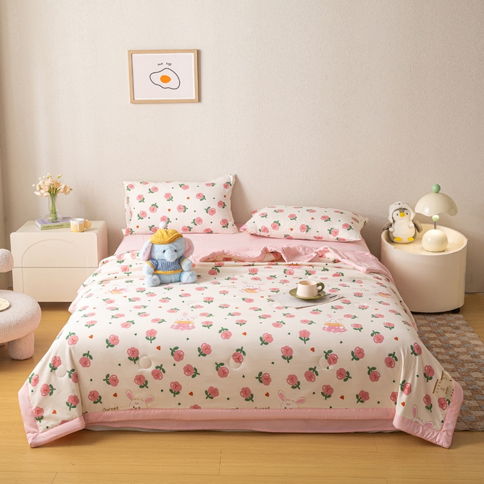 91家纺网 家纺一手货源 找家纺 爱屋及屋 2026新款水洗棉印花夏被夏凉被被子被芯 曼塔玫瑰