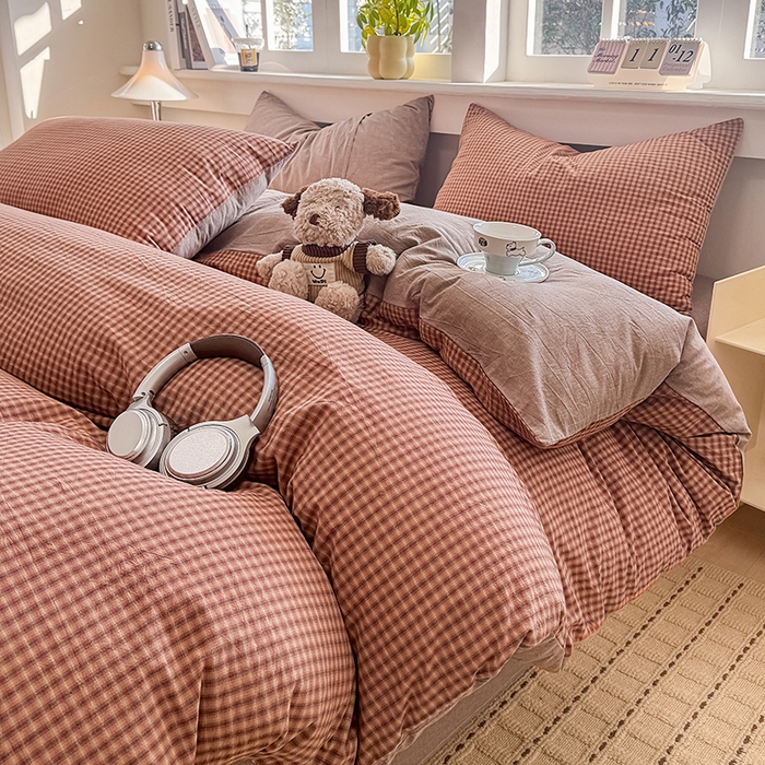 91家纺网 家纺一手货源 找家纺 梦依依 2026新款全棉色织水洗棉拉链款单品被套 琥珀红