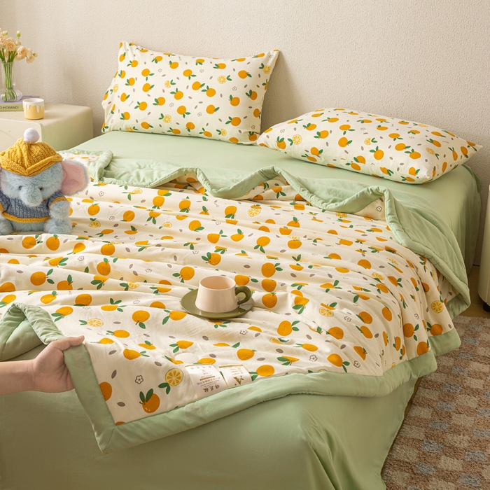91家纺网 家纺一手货源 找家纺 爱屋及屋 2026新款水洗棉印花夏被夏凉被被子被芯 心想事橙