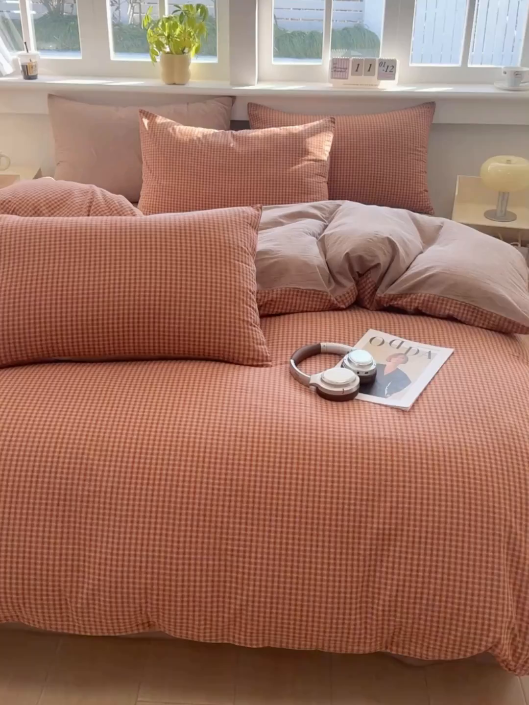 91家纺网 家纺一手货源 找家纺 梦依依 2026新款全棉色织水洗棉拉链款单品被套 琥珀红