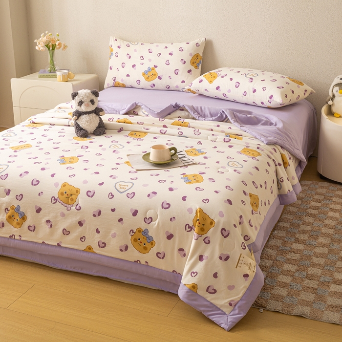 91家纺网 家纺一手货源 找家纺 爱屋及屋 2026新款水洗棉印花夏被夏凉被被子被芯 豹纹小熊