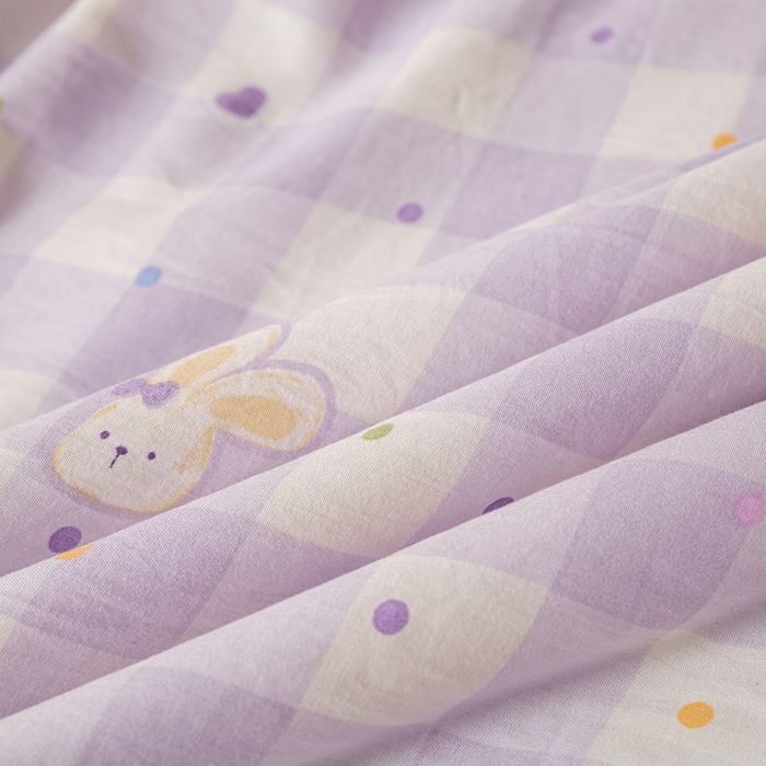 91家纺网 家纺一手货源 找家纺 爱屋及屋 2026新款水洗棉印花夏被夏凉被被子被芯 格子小兔