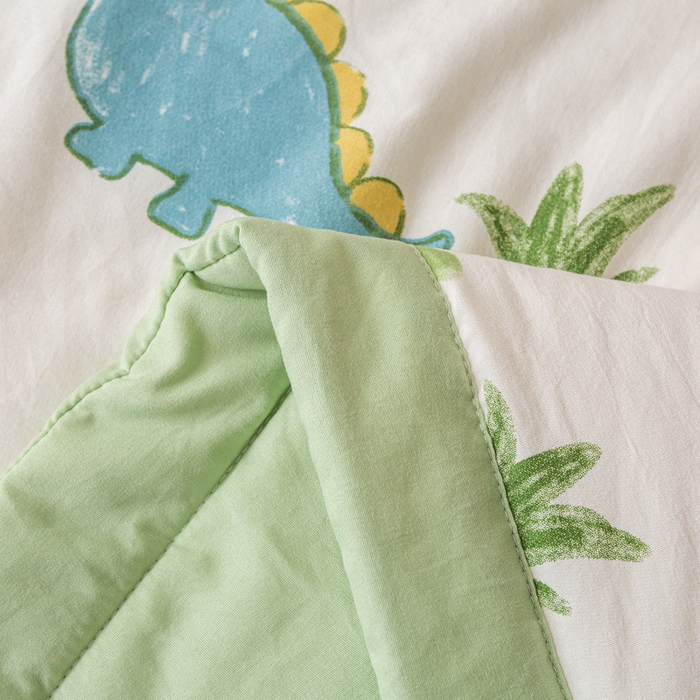 91家纺网 家纺一手货源 找家纺 爱屋及屋 2026新款水洗棉印花夏被夏凉被被子被芯 绿色恐龙