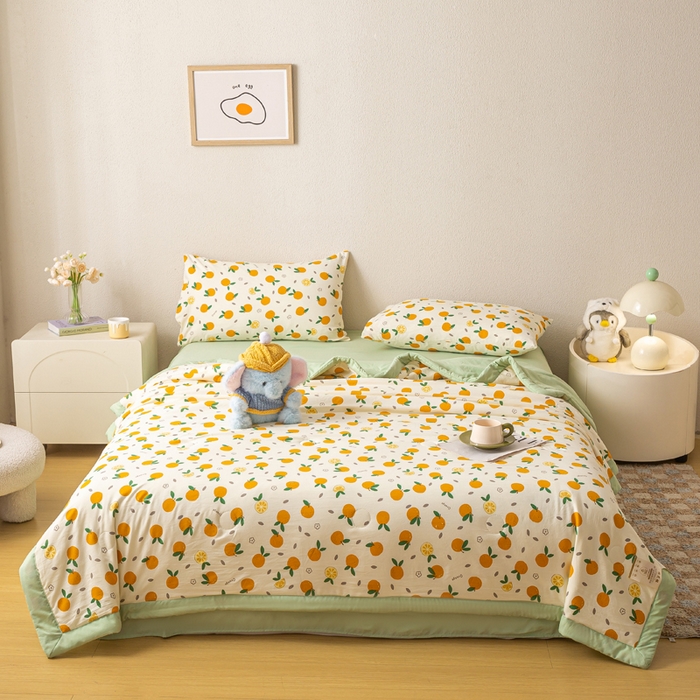 91家纺网 家纺一手货源 找家纺 爱屋及屋 2026新款水洗棉印花夏被夏凉被被子被芯 心想事橙