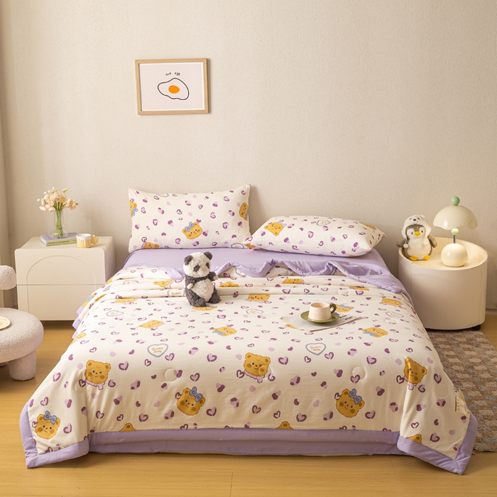 91家纺网 家纺一手货源 找家纺 爱屋及屋 2026新款水洗棉印花夏被夏凉被被子被芯 豹纹小熊