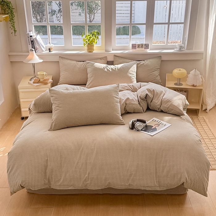 91家纺网 家纺一手货源 找家纺 梦依依 2026新款全棉色织水洗棉拉链款单品被套 琥珀灰