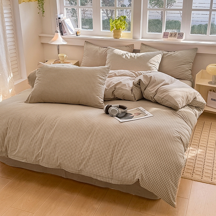 91家纺网 家纺一手货源 找家纺 梦依依 2026新款全棉色织水洗棉拉链款单品被套 琥珀灰