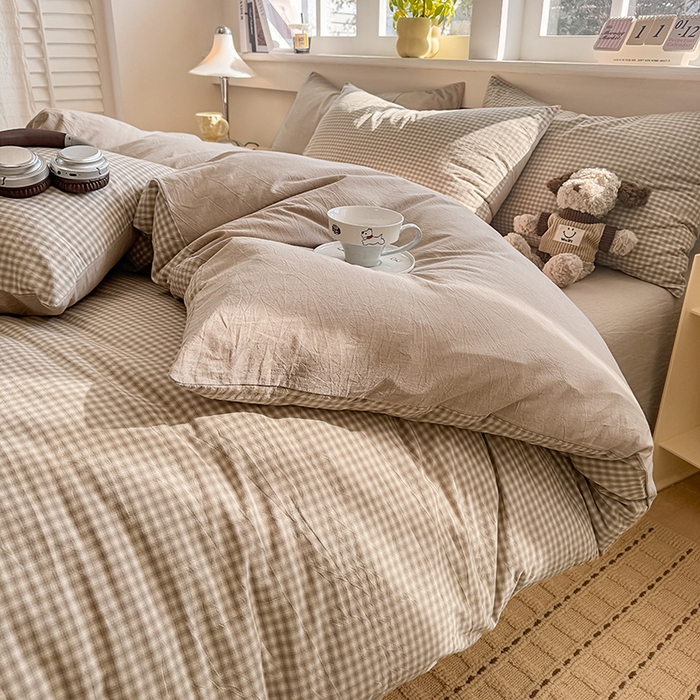 91家纺网 家纺一手货源 找家纺 梦依依 2026新款全棉色织水洗棉拉链款单品被套 琥珀灰