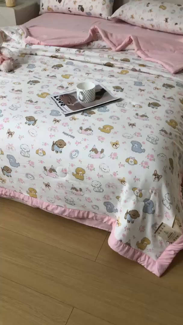 91家纺网 家纺一手货源 找家纺 爱屋及屋 2026新款水洗棉印花夏被夏凉被被子被芯 萌宠乐园