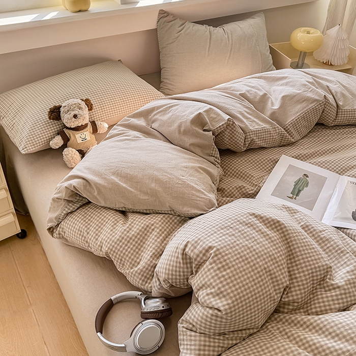 91家纺网 家纺一手货源 找家纺 梦依依 2026新款全棉色织水洗棉拉链款单品被套 琥珀灰