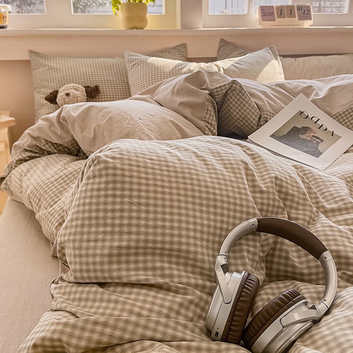 91家纺网 家纺一手货源 找家纺 梦依依 2026新款全棉色织水洗棉拉链款单品被套 琥珀灰