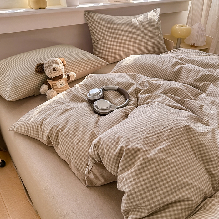 91家纺网 家纺一手货源 找家纺 梦依依 2026新款全棉色织水洗棉拉链款单品被套 琥珀灰