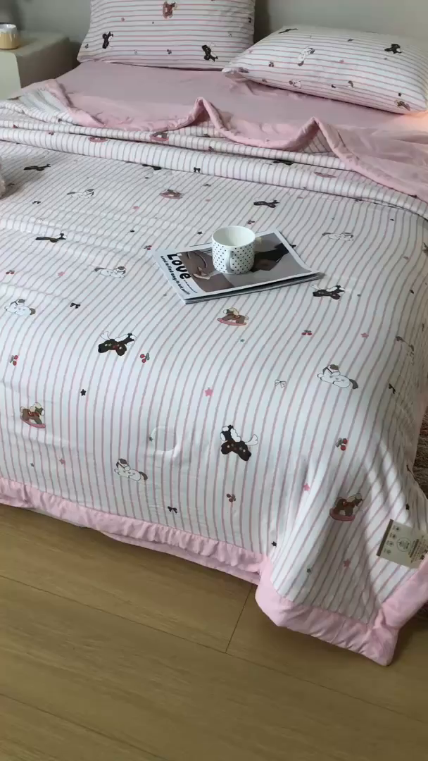 91家纺网 家纺一手货源 找家纺 爱屋及屋 2026新款水洗棉印花夏被夏凉被被子被芯 快乐小马