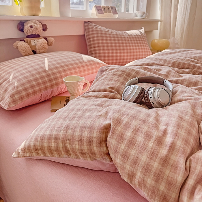 梦依依 2026新款全棉色织水洗棉拉链款单品被套 浣花粉