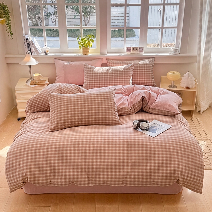 91家纺网 家纺一手货源 找家纺 梦依依 2026新款全棉色织水洗棉拉链款单品被套 浣花粉