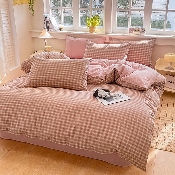 91家纺网 家纺一手货源 找家纺 梦依依 2026新款全棉色织水洗棉拉链款单品被套 浣花粉