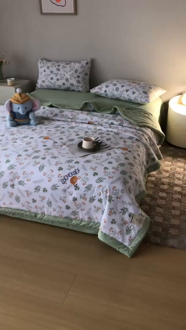 91家纺网 家纺一手货源 找家纺 爱屋及屋 2026新款水洗棉印花夏被夏凉被被子被芯 清新绿意