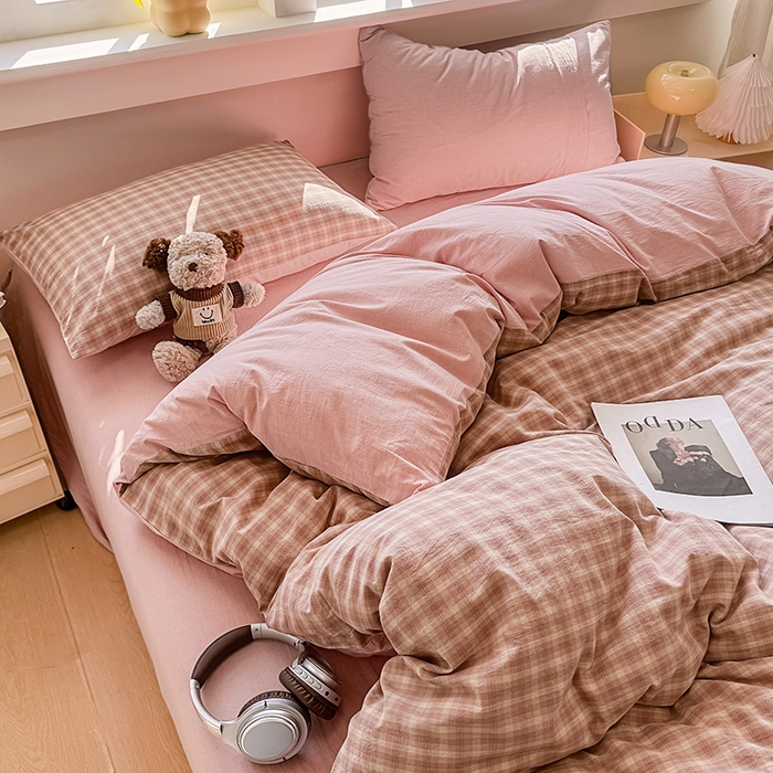 91家纺网 家纺一手货源 找家纺 梦依依 2026新款全棉色织水洗棉拉链款单品被套 浣花粉