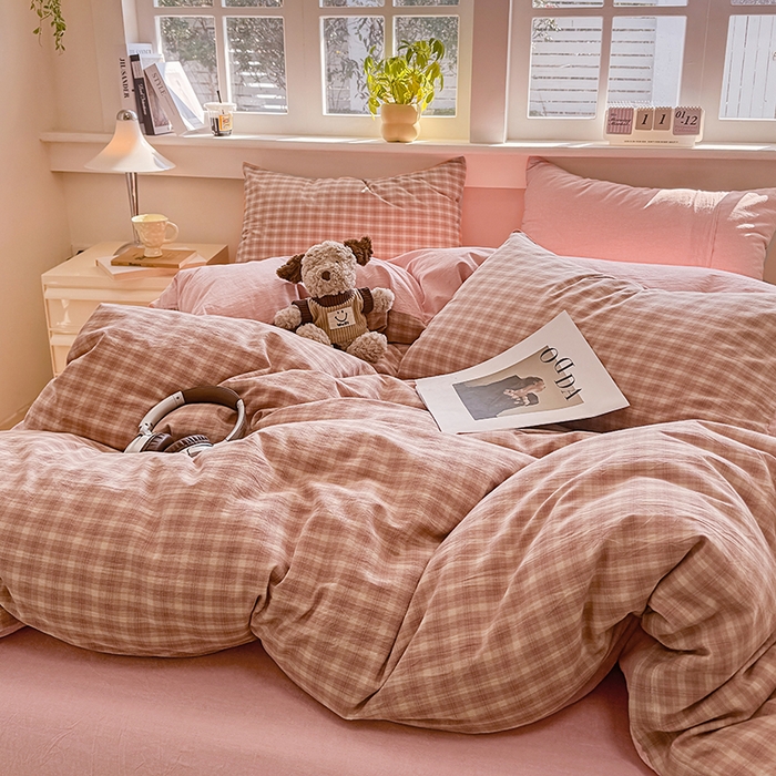 91家纺网 家纺一手货源 找家纺 梦依依 2026新款全棉色织水洗棉拉链款单品被套 浣花粉