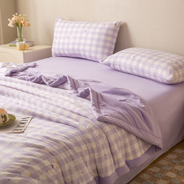 91家纺网 家纺一手货源 找家纺 爱屋及屋 2026新款水洗棉印花夏被夏凉被被子被芯 格子小兔