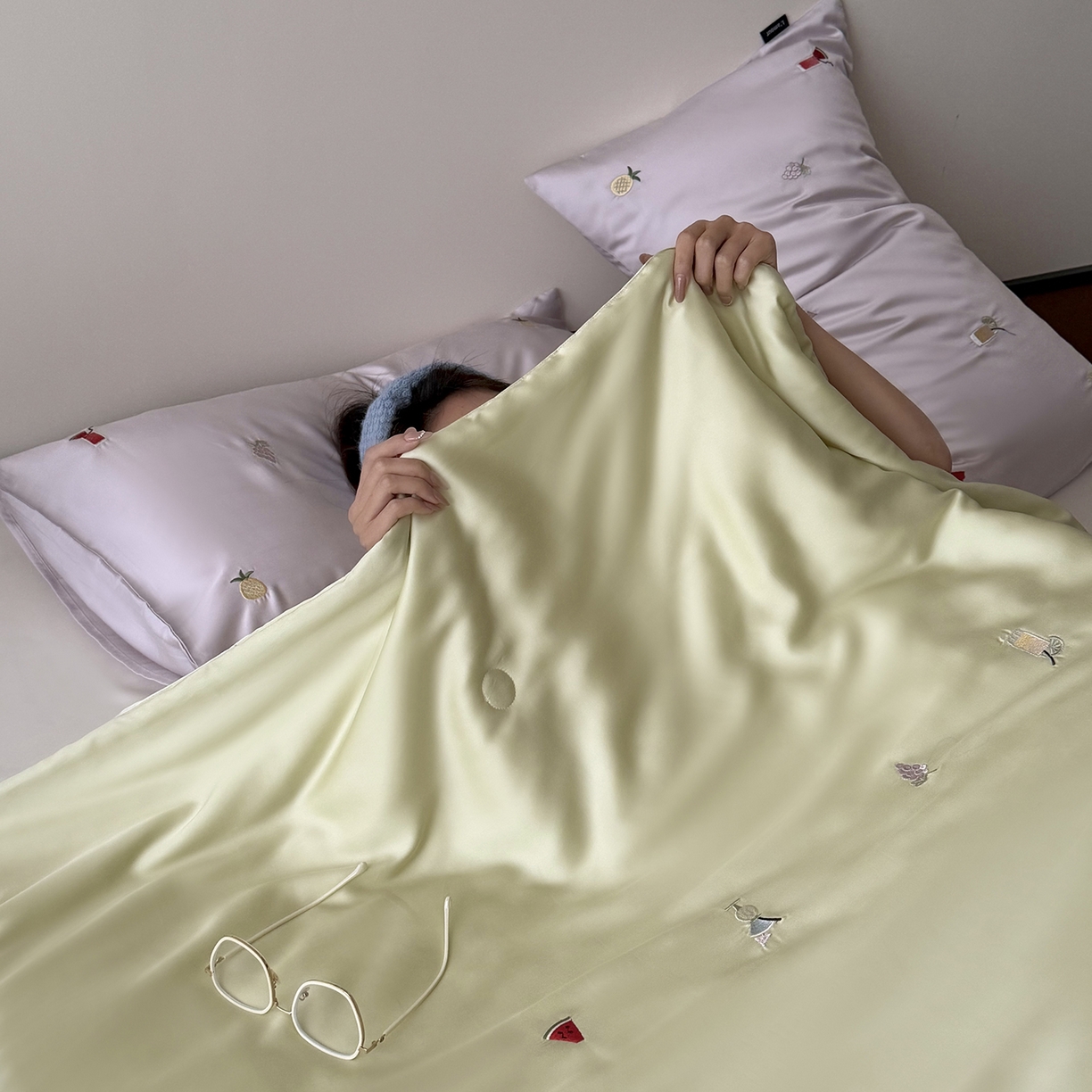 鹿班家居 2026夏季新品60S兰精天丝刺绣夏被系列-夏日缤纷（标准会员-20元） 夏日缤纷-紫绿白