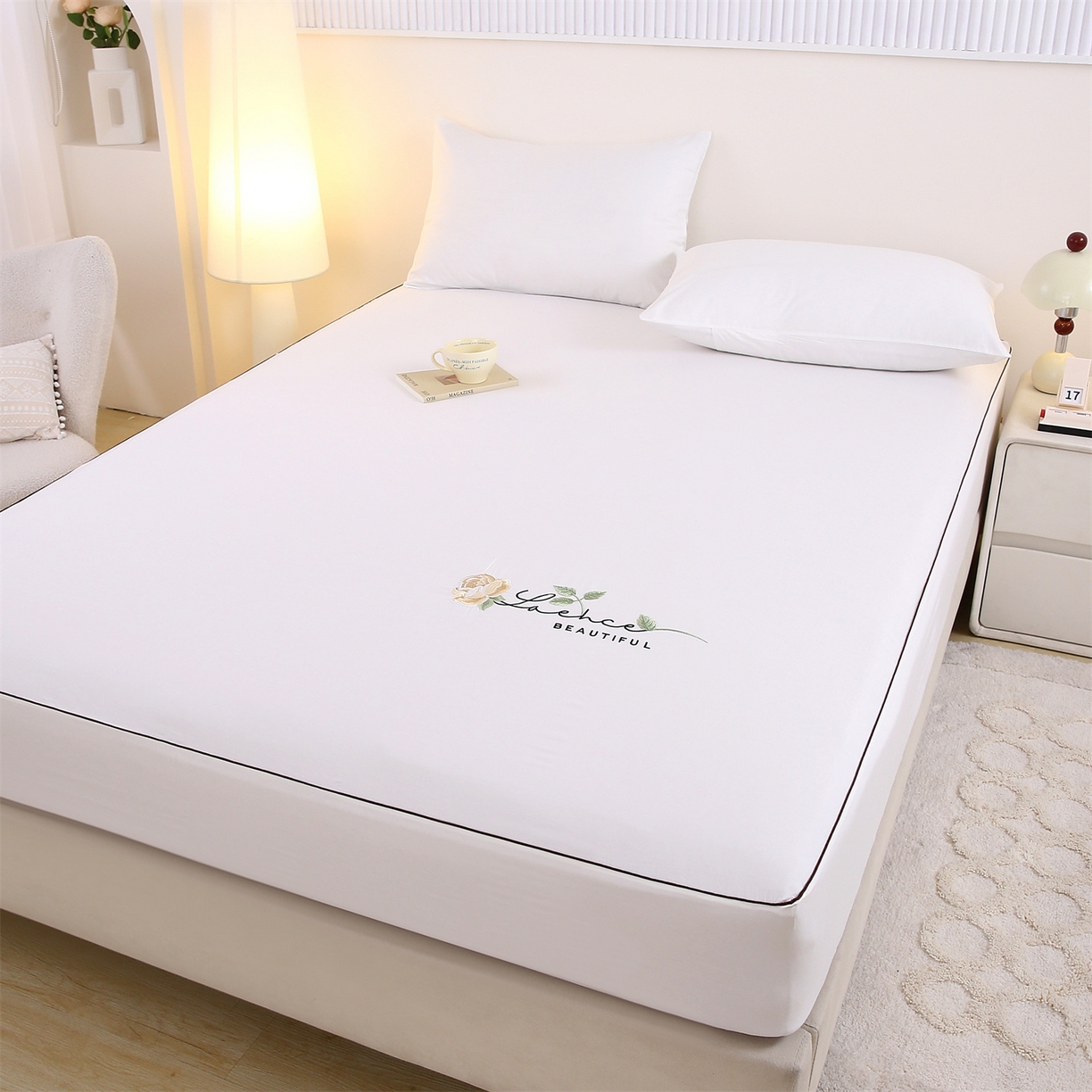 91家纺网 家纺一手货源 找家纺 （总）乐逸家纺 2026新款斜纹全棉100%高支高密40支精美刺绣款单层床笠三件套一见倾心系列