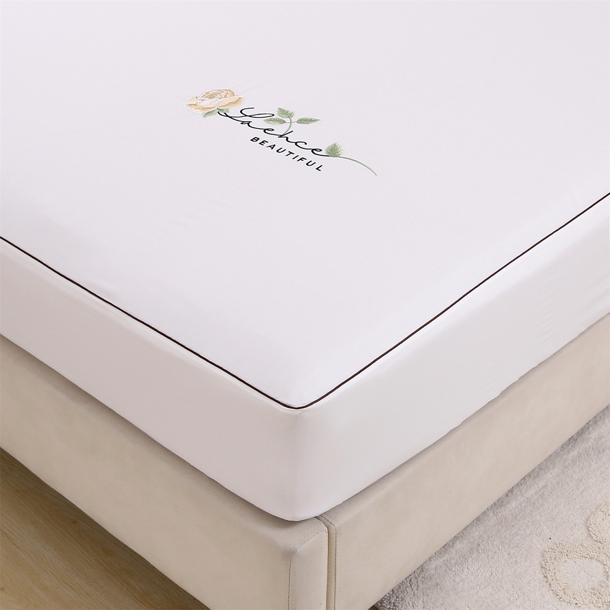 91家纺网 家纺一手货源 找家纺 （总）乐逸家纺 2026新款斜纹全棉100%高支高密40支精美刺绣款单层床笠三件套一见倾心系列