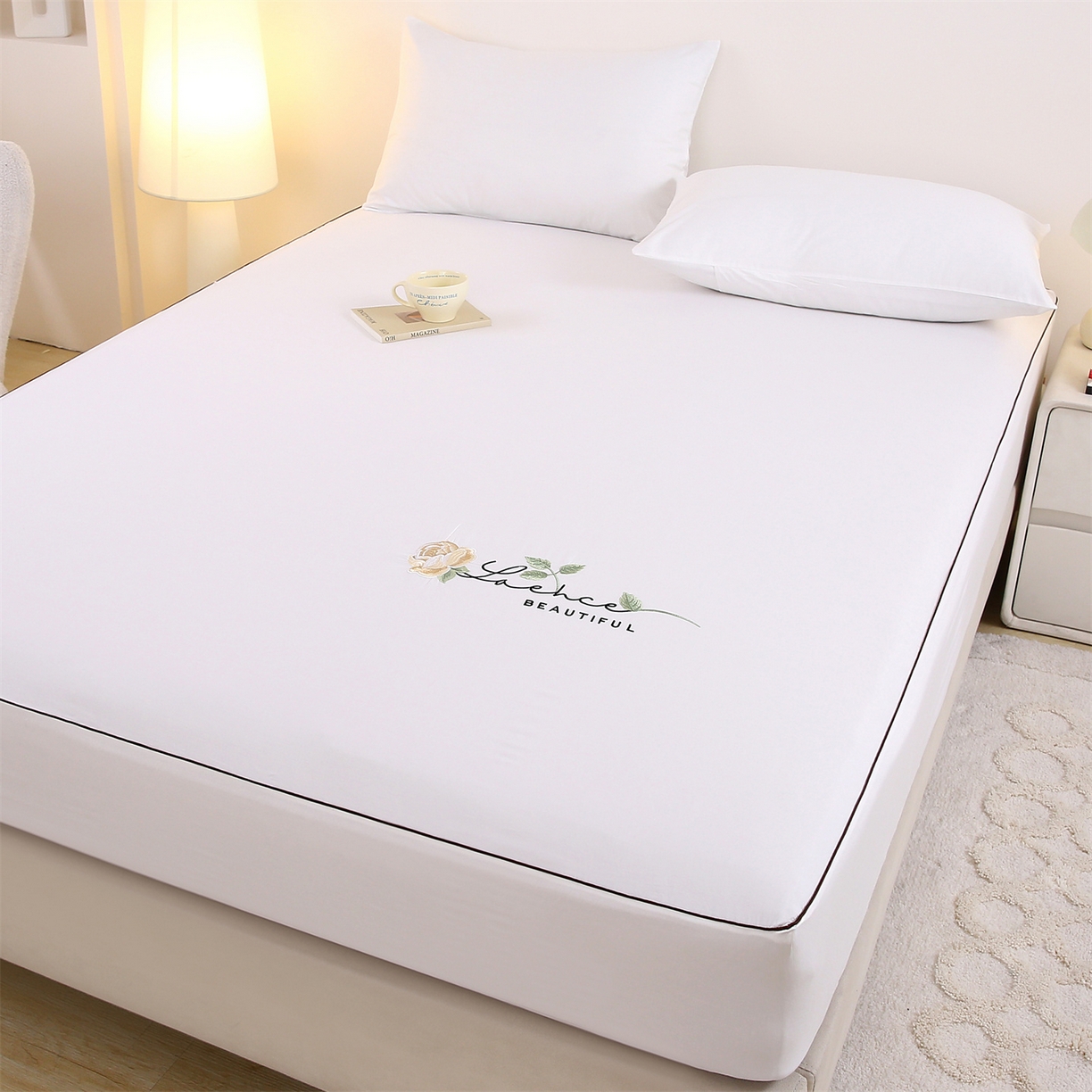 91家纺网 家纺一手货源 找家纺 （总）乐逸家纺 2026新款斜纹全棉100%高支高密40支精美刺绣款单层床笠三件套一见倾心系列