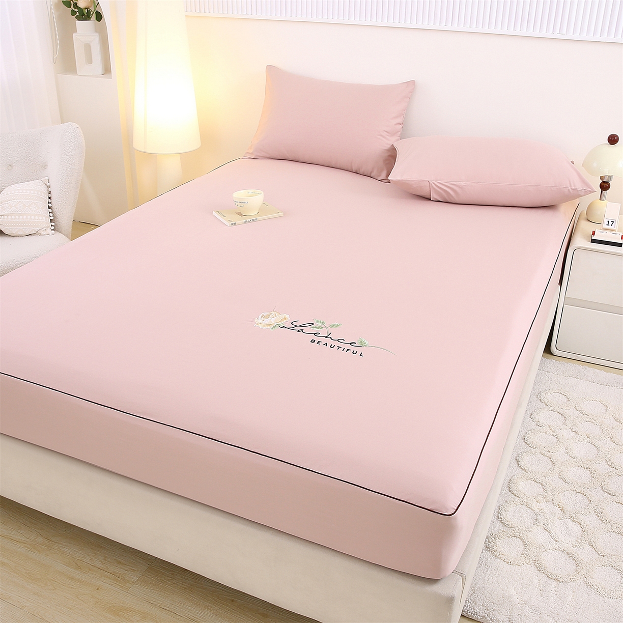 91家纺网 家纺一手货源 找家纺 乐逸家纺 2026新款斜纹全棉100%高支高密40支精美刺绣款单层床笠三件套一见倾心系列 一见倾心-玉