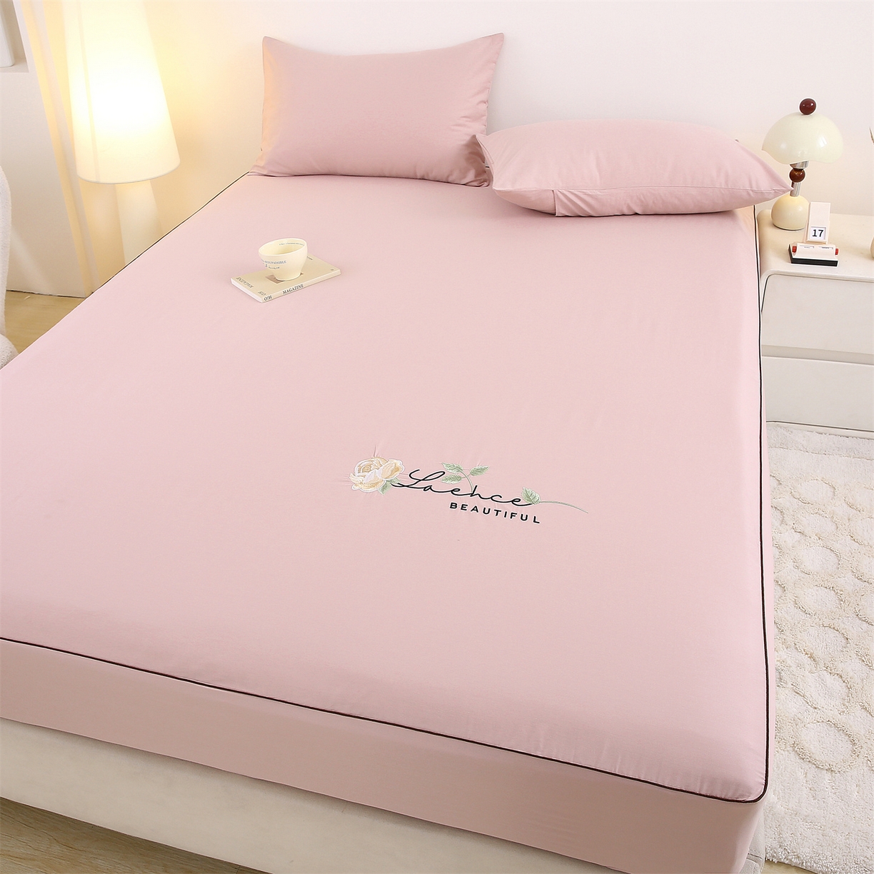 91家纺网 家纺一手货源 找家纺 乐逸家纺 2026新款斜纹全棉100%高支高密40支精美刺绣款单层床笠三件套一见倾心系列 一见倾心-玉