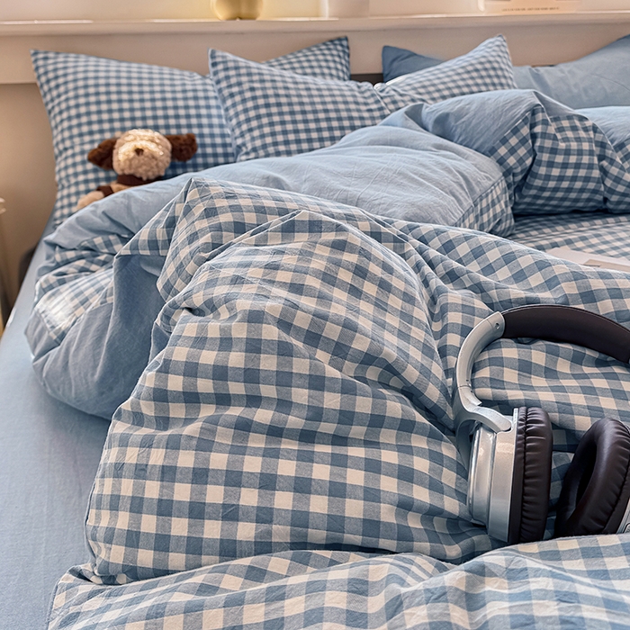 91家纺网 家纺一手货源 找家纺 梦依依 2026新款全棉色织水洗棉拉链款单品被套 蓝小格