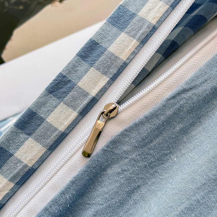 91家纺网 家纺一手货源 找家纺 梦依依 2026新款全棉色织水洗棉拉链款单品被套 蓝小格