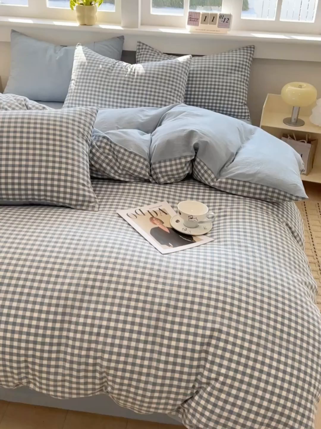 91家纺网 家纺一手货源 找家纺 梦依依 2026新款全棉色织水洗棉拉链款单品被套 蓝小格