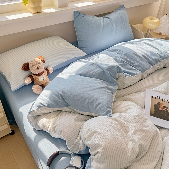 91家纺网 家纺一手货源 找家纺 梦依依 2026新款全棉色织水洗棉拉链款单品被套 玛丽兰