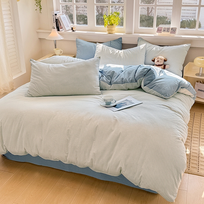 91家纺网 家纺一手货源 找家纺 梦依依 2026新款全棉色织水洗棉拉链款单品被套 玛丽兰