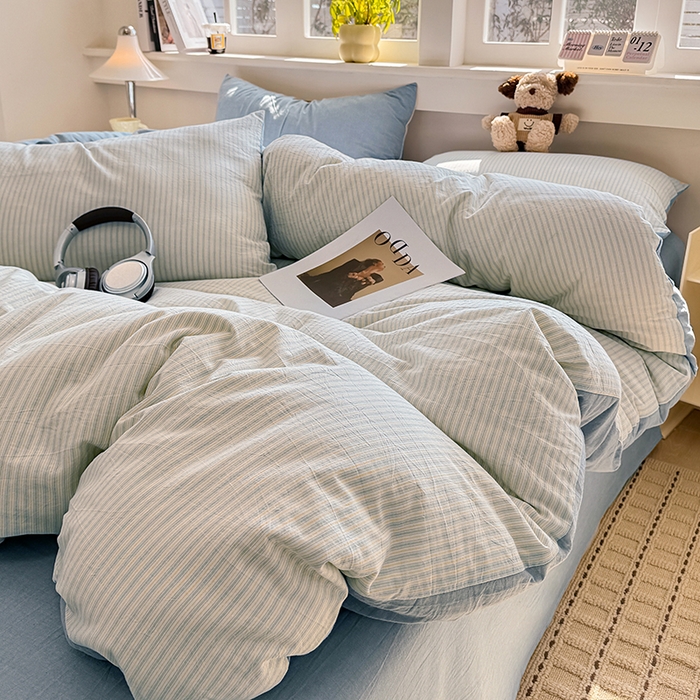 91家纺网 家纺一手货源 找家纺 梦依依 2026新款全棉色织水洗棉拉链款单品被套 玛丽兰