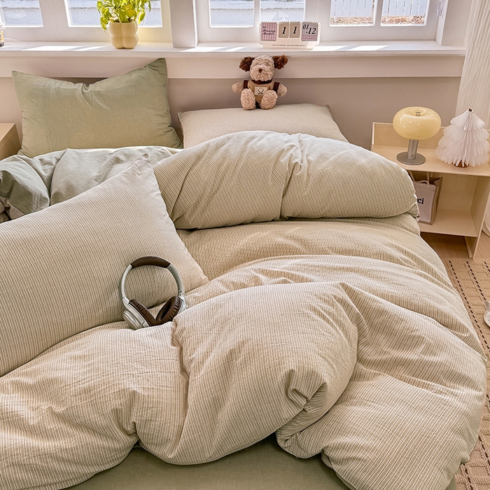 91家纺网 家纺一手货源 找家纺 梦依依 2026新款全棉色织水洗棉拉链款单品被套 玛丽绿