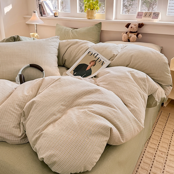 91家纺网 家纺一手货源 找家纺 梦依依 2026新款全棉色织水洗棉拉链款单品被套 玛丽绿