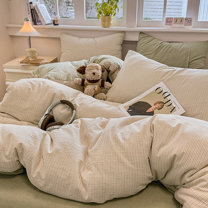 91家纺网 家纺一手货源 找家纺 梦依依 2026新款全棉色织水洗棉拉链款单品被套 玛丽绿