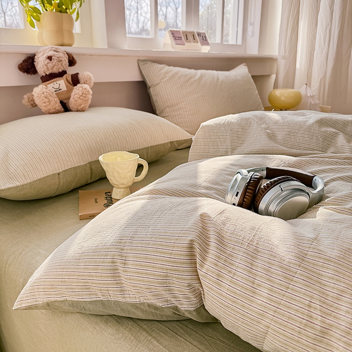 91家纺网 家纺一手货源 找家纺 梦依依 2026新款全棉色织水洗棉拉链款单品被套 玛丽绿