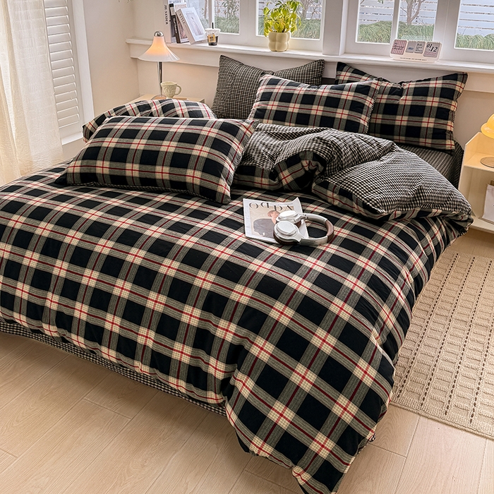 91家纺网 家纺一手货源 找家纺 梦依依 2026新款全棉色织水洗棉拉链款单品被套 木槿黑