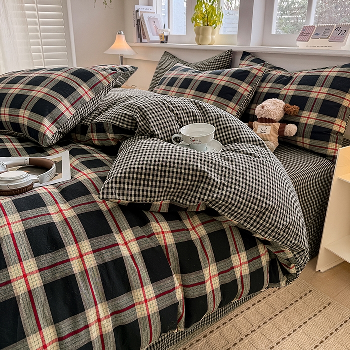 91家纺网 家纺一手货源 找家纺 梦依依 2026新款全棉色织水洗棉拉链款单品被套 木槿黑