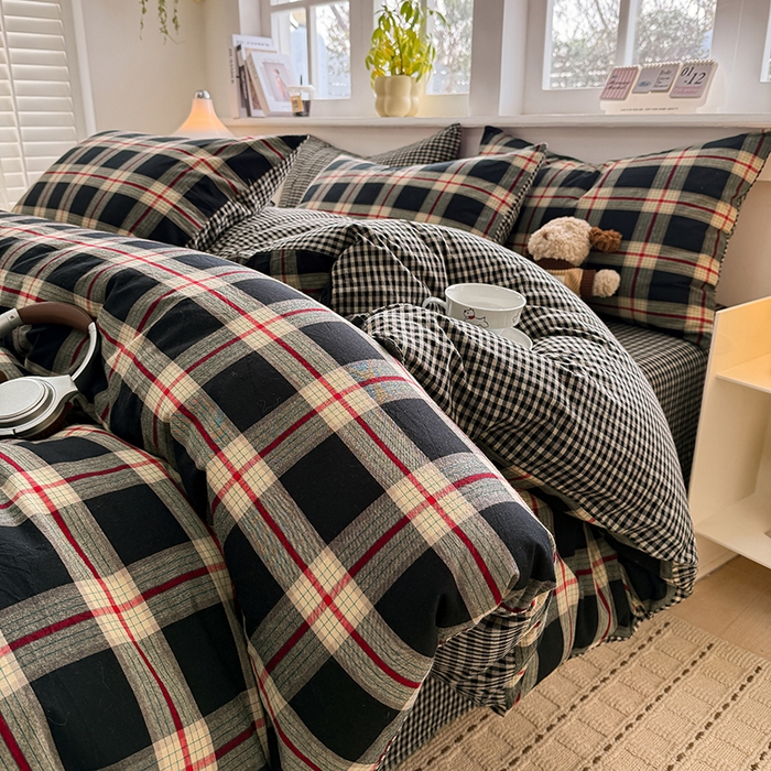 91家纺网 家纺一手货源 找家纺 梦依依 2026新款全棉色织水洗棉拉链款单品被套 木槿黑