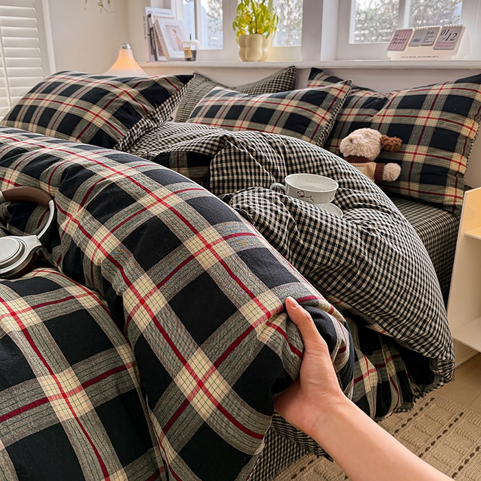 91家纺网 家纺一手货源 找家纺 梦依依 2026新款全棉色织水洗棉拉链款单品被套 木槿黑