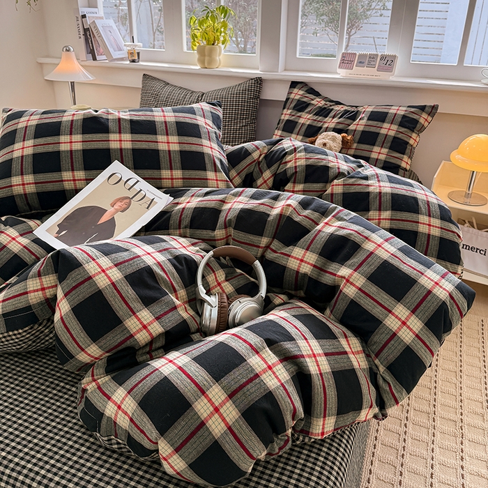 91家纺网 家纺一手货源 找家纺 梦依依 2026新款全棉色织水洗棉拉链款单品被套 木槿黑