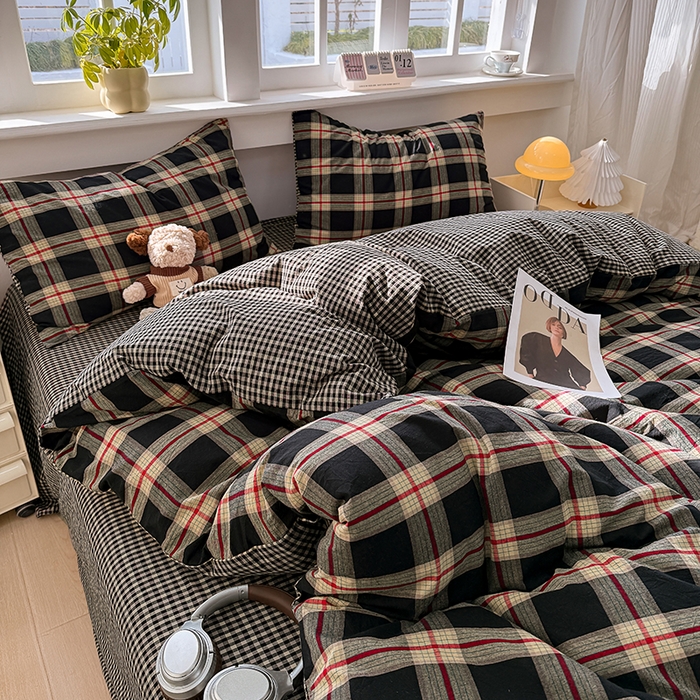 91家纺网 家纺一手货源 找家纺 梦依依 2026新款全棉色织水洗棉拉链款单品被套 木槿黑