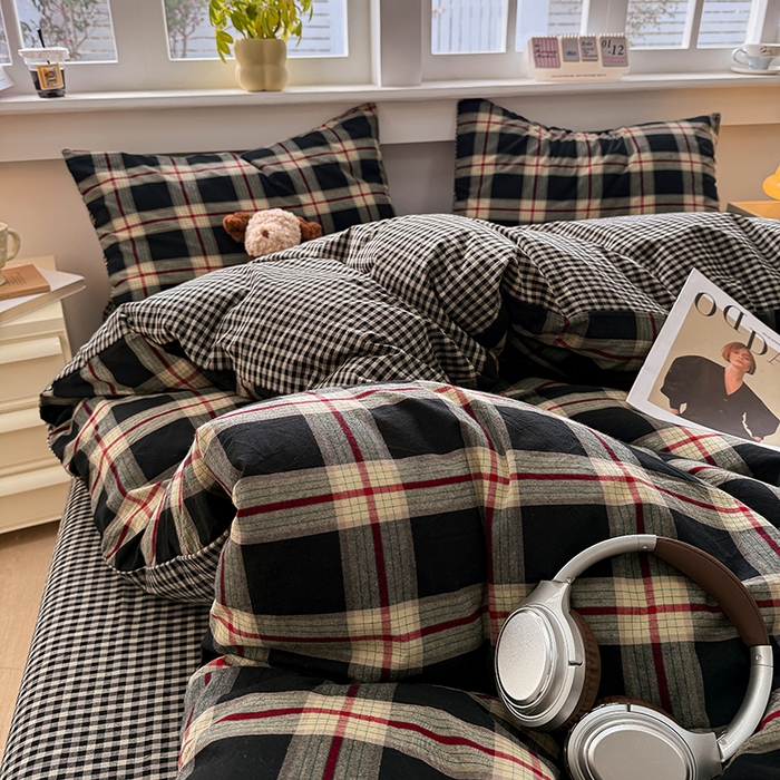 91家纺网 家纺一手货源 找家纺 梦依依 2026新款全棉色织水洗棉拉链款单品被套 木槿黑