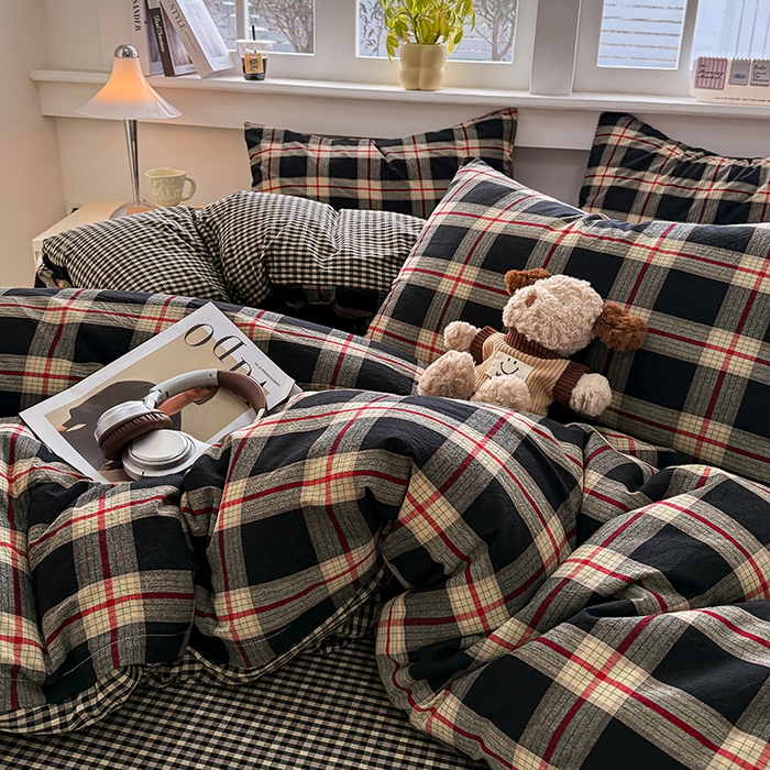 91家纺网 家纺一手货源 找家纺 梦依依 2026新款全棉色织水洗棉拉链款单品被套 木槿黑