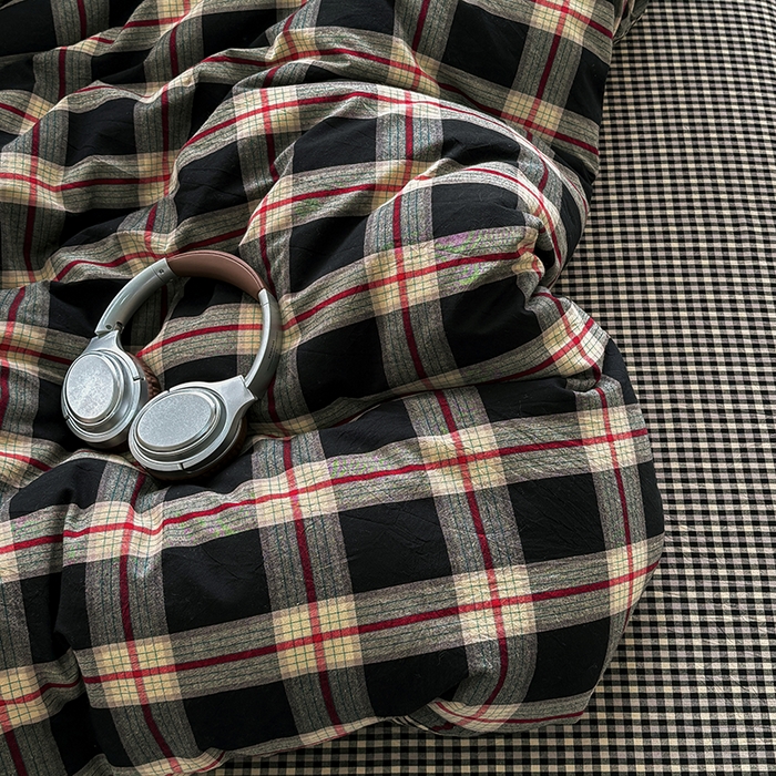 91家纺网 家纺一手货源 找家纺 梦依依 2026新款全棉色织水洗棉拉链款单品被套 木槿黑