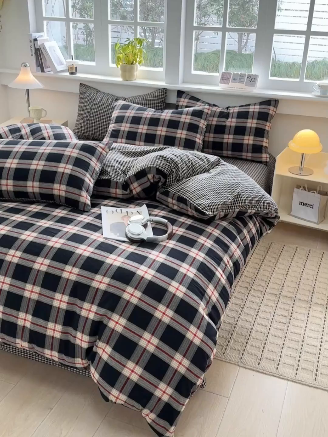 91家纺网 家纺一手货源 找家纺 梦依依 2026新款全棉色织水洗棉拉链款单品被套 木槿黑